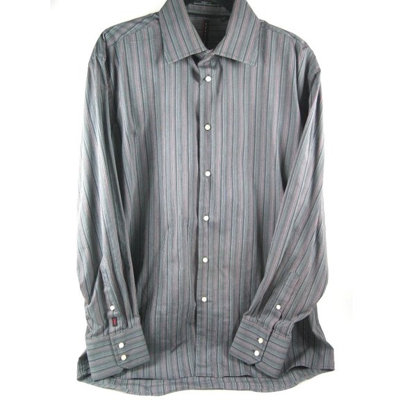 Verticale Mens L Black/Grey 100% Cotton Striped Size L Dress Shirt - Picture 1 of 3